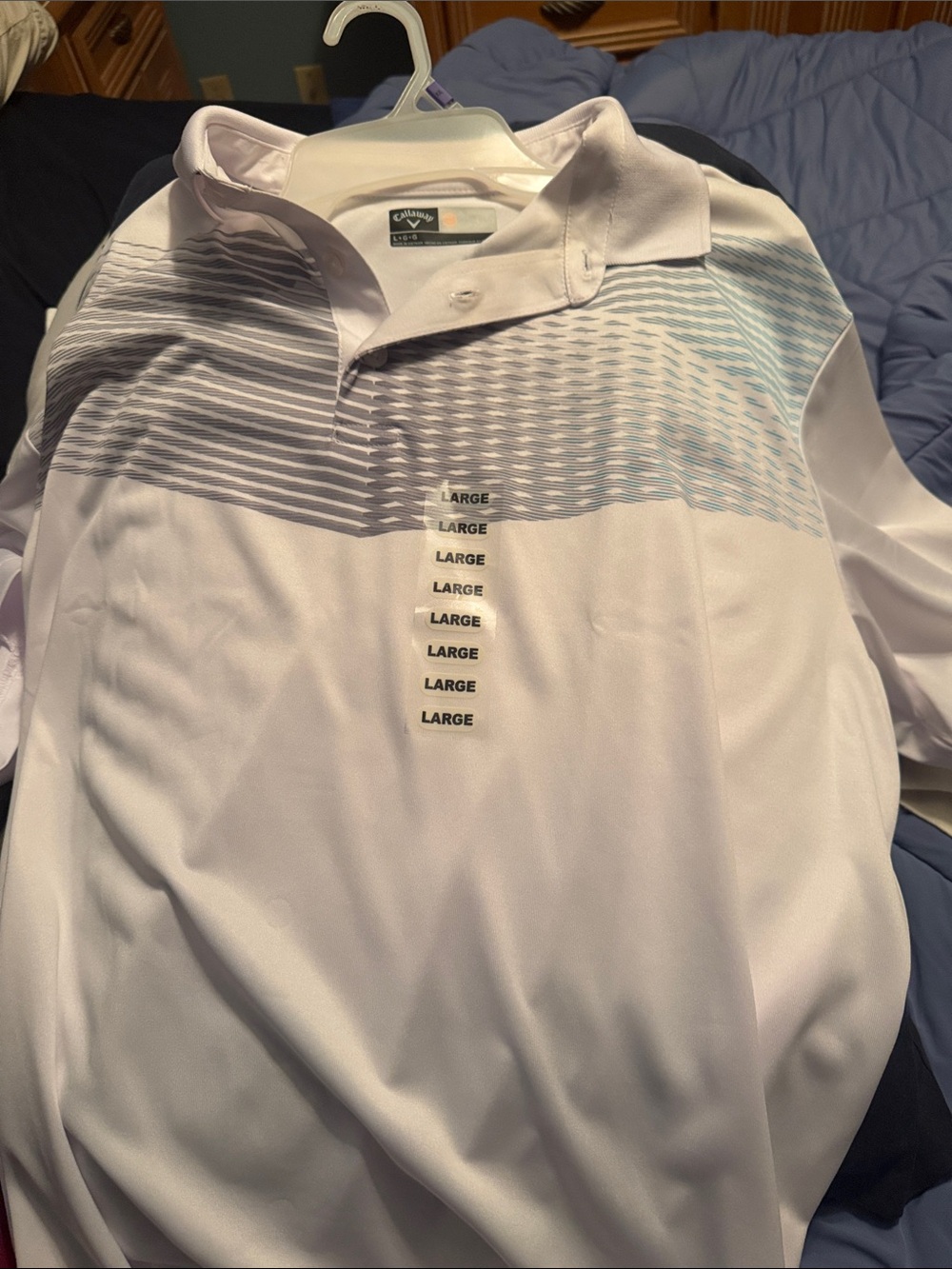 Callaway Men’s White Polo with Gray and Light Blue Stripe Accents